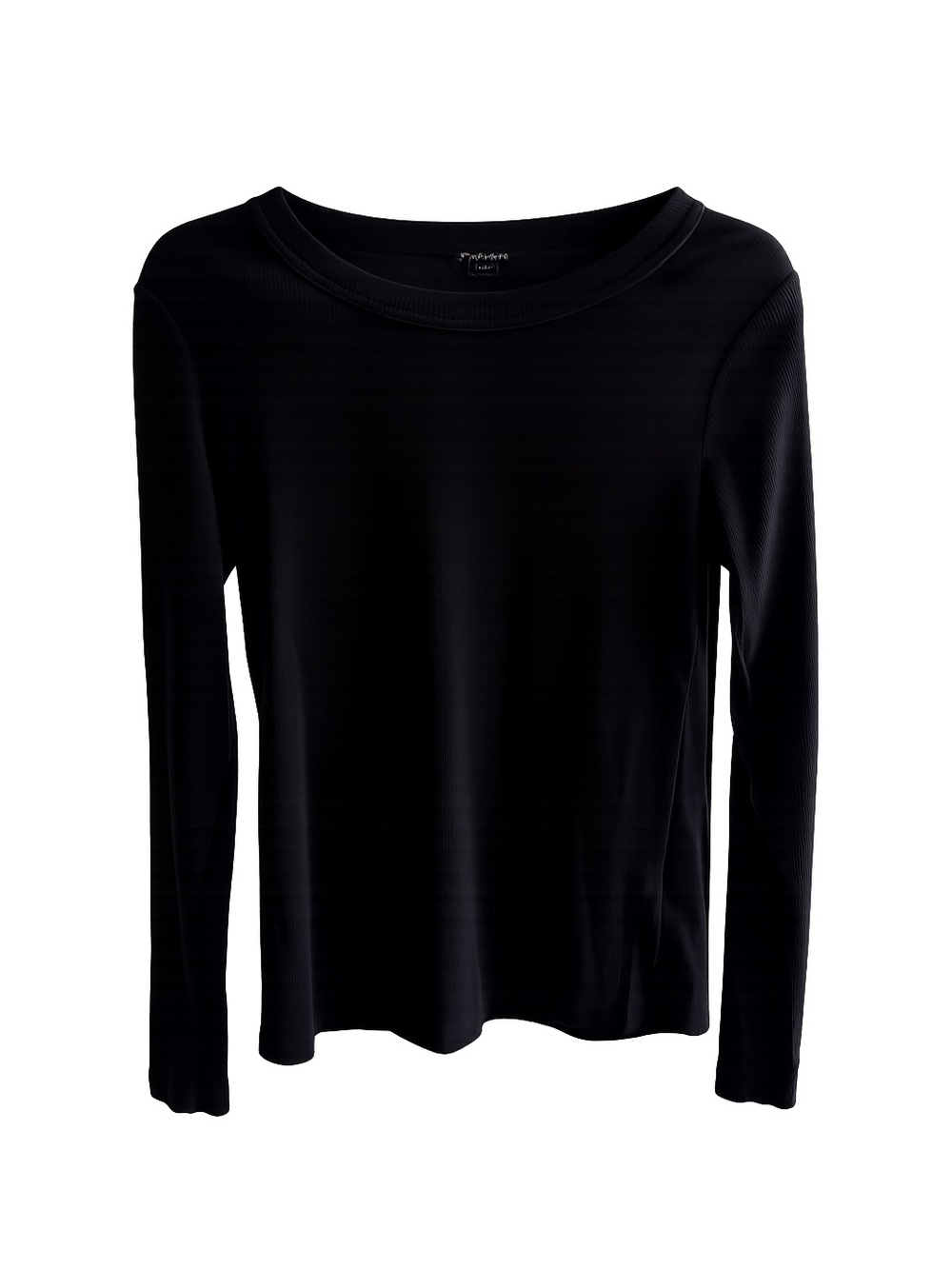 Tahari Black Ribbed Fitted Long Sleeve Top Size S